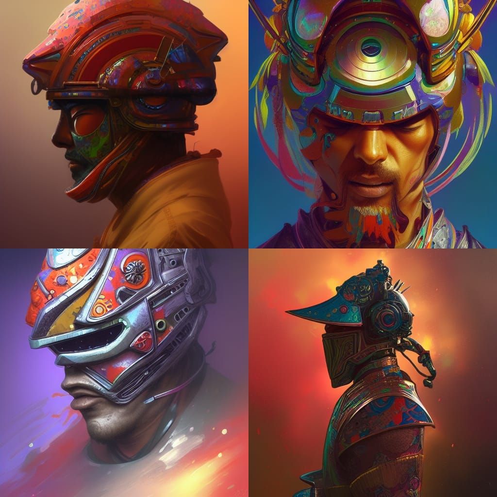 Psychedelic Samurai Warrior Portrait in Digital Art Style