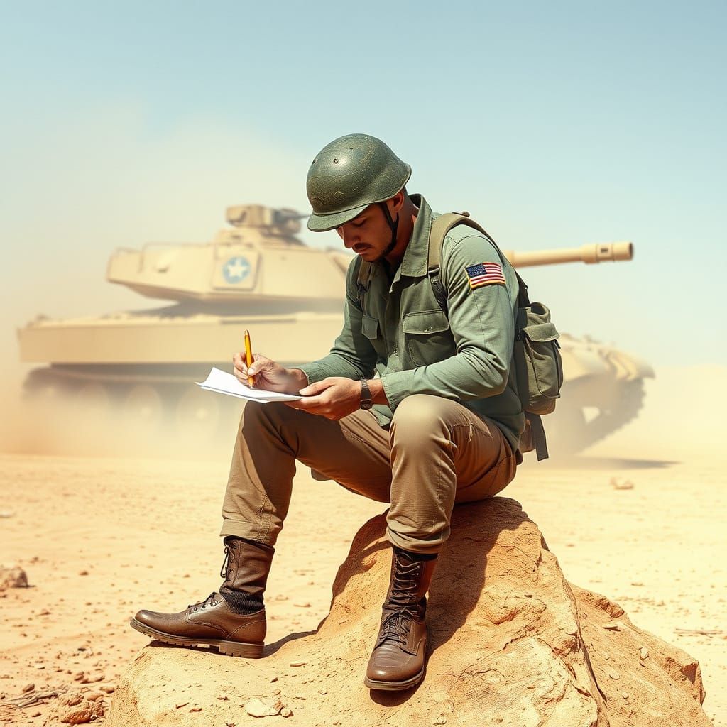 Soldier Writing Letter with Double Exposure Effect