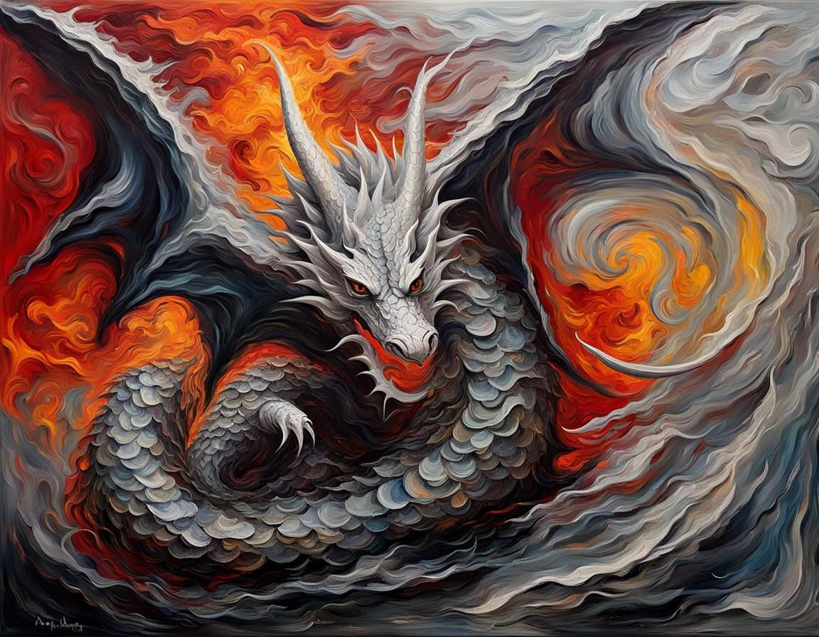 Dragon's Fiery Call: An Impasto Painting