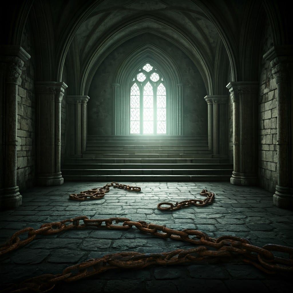 Chains on Ancient Stone Floor in Mystical Realism