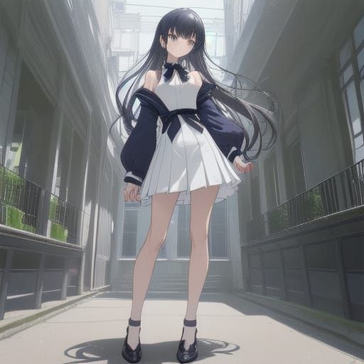 Japanese Schoolgirl in Stylish Uniform with Unique Blouse