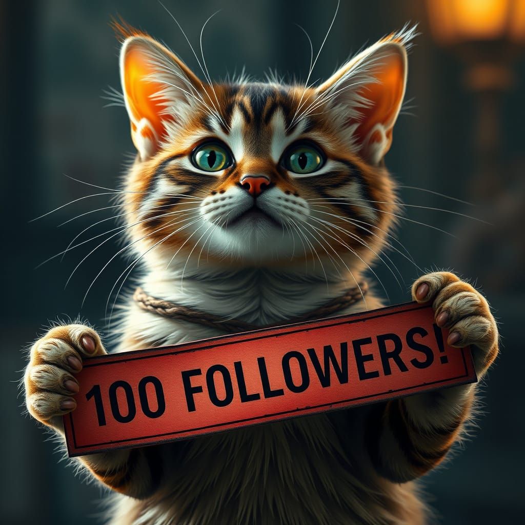 Cute Cat Holds Majestic Banner in Maximalist Digital Paintin...