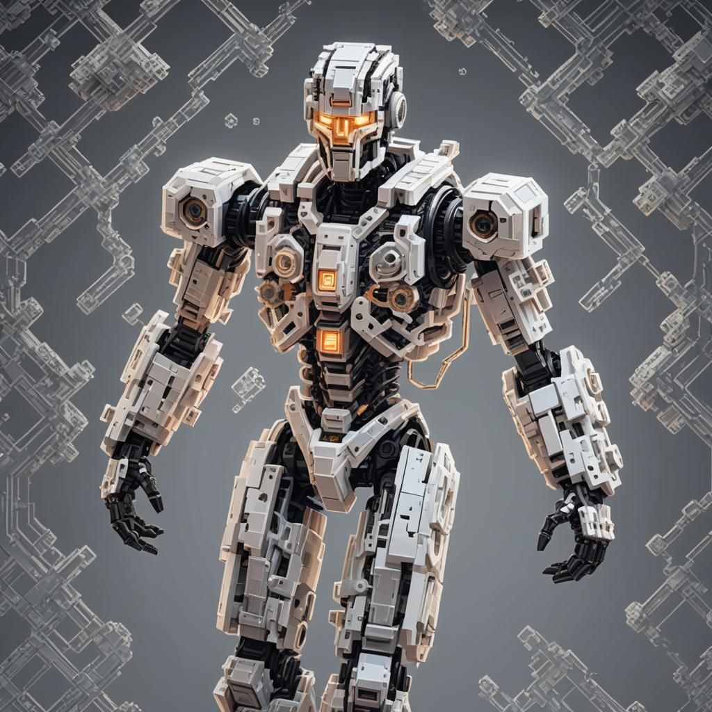 Translucent Fractal Cyborg in Pixel Art Style