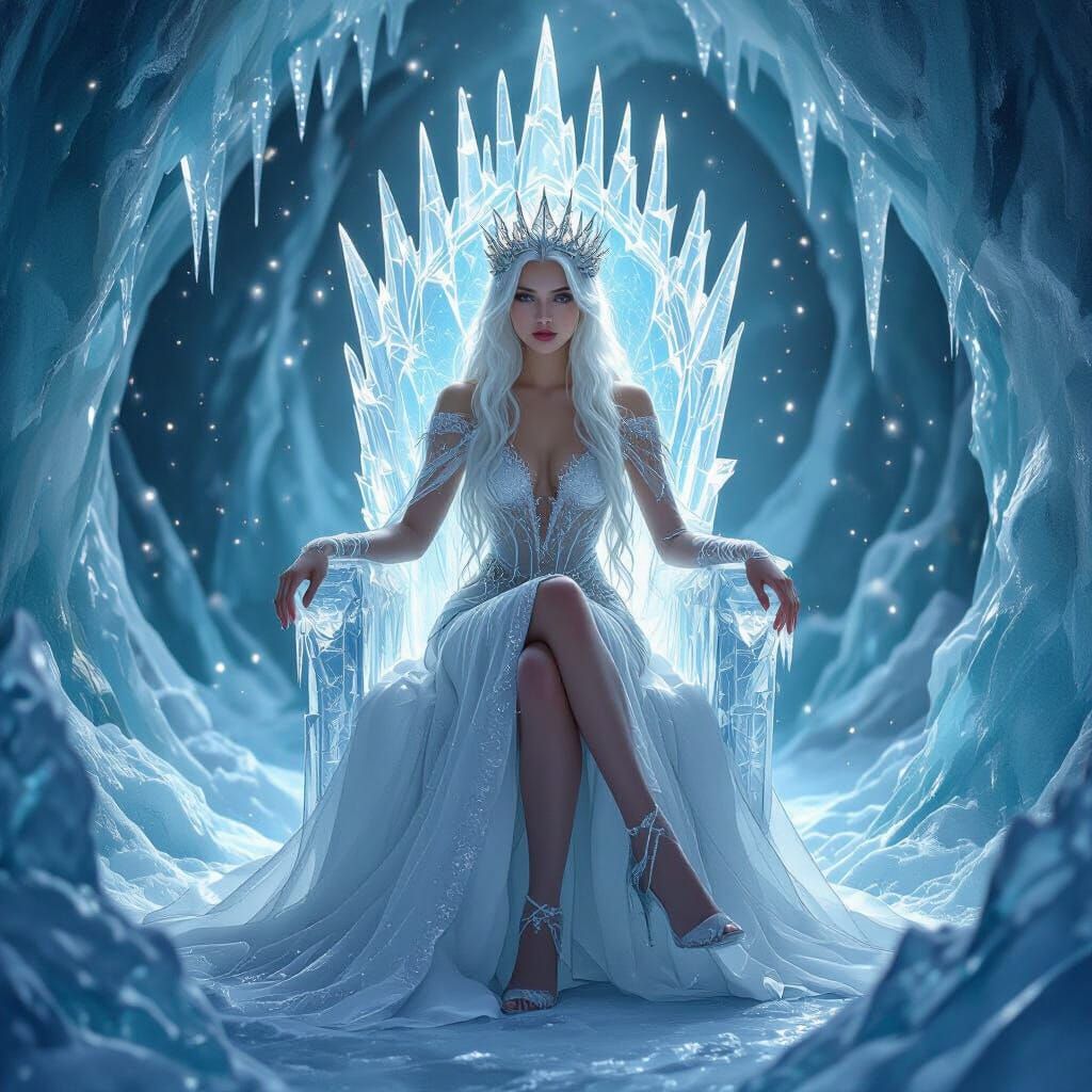 Ice Queen on Crystal Throne in Art Nouveau Style