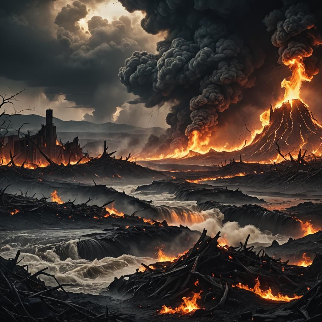 Apocalyptic Fire Wave Engulfs Dystopian Landscape