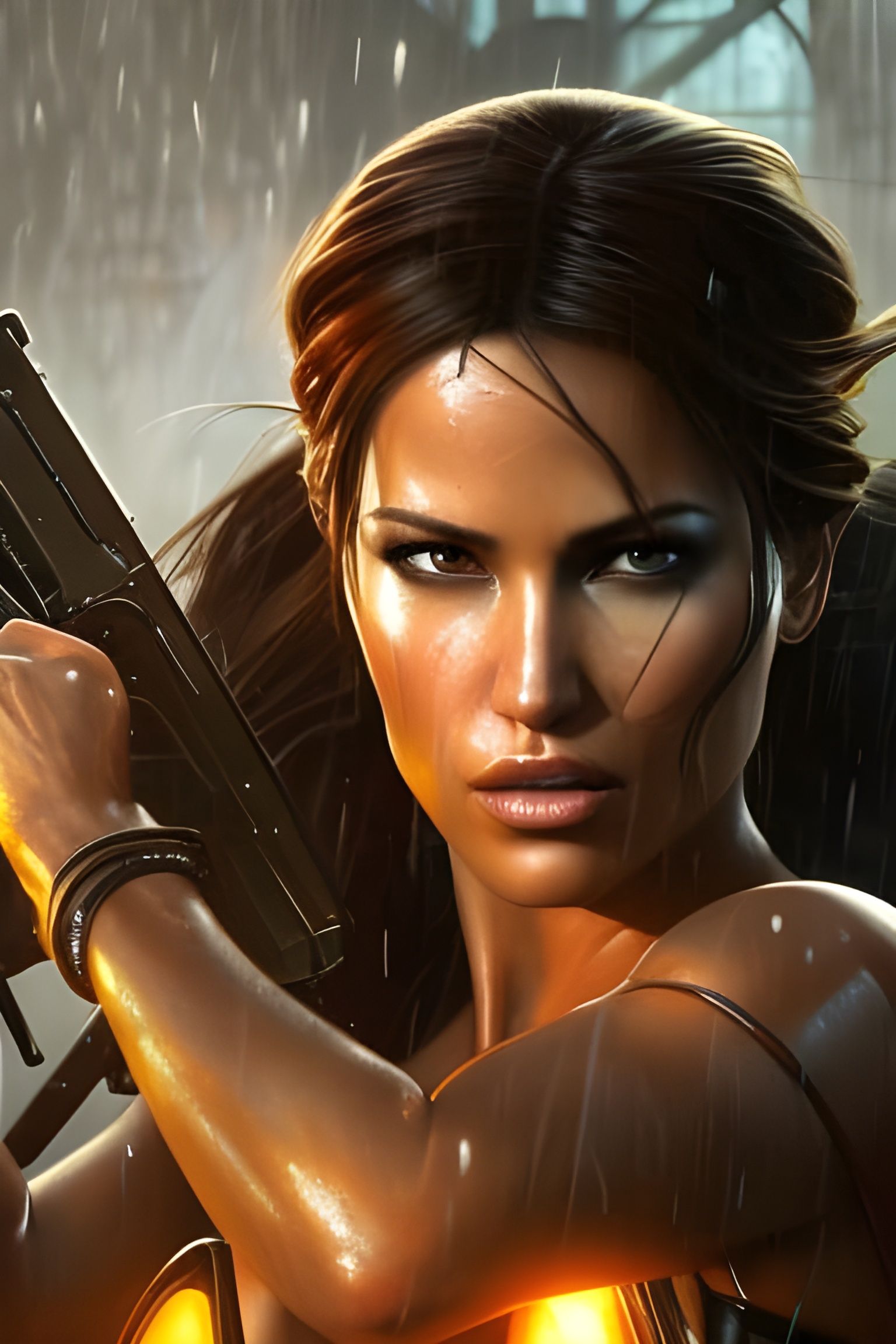 Lara Croft in Magical Rain, 8K Art