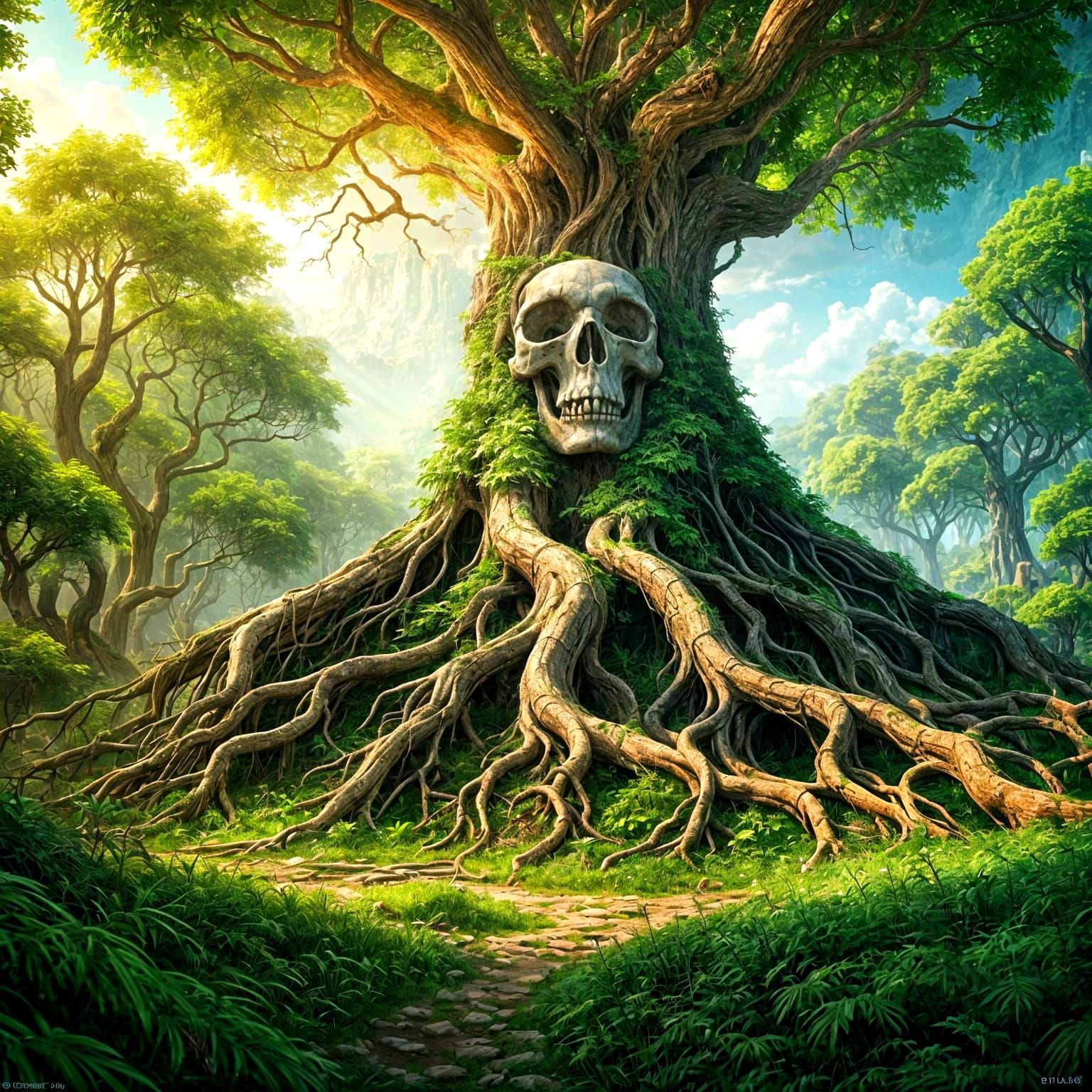 Entwined Tree and Skull: Detailed Matte Painting
