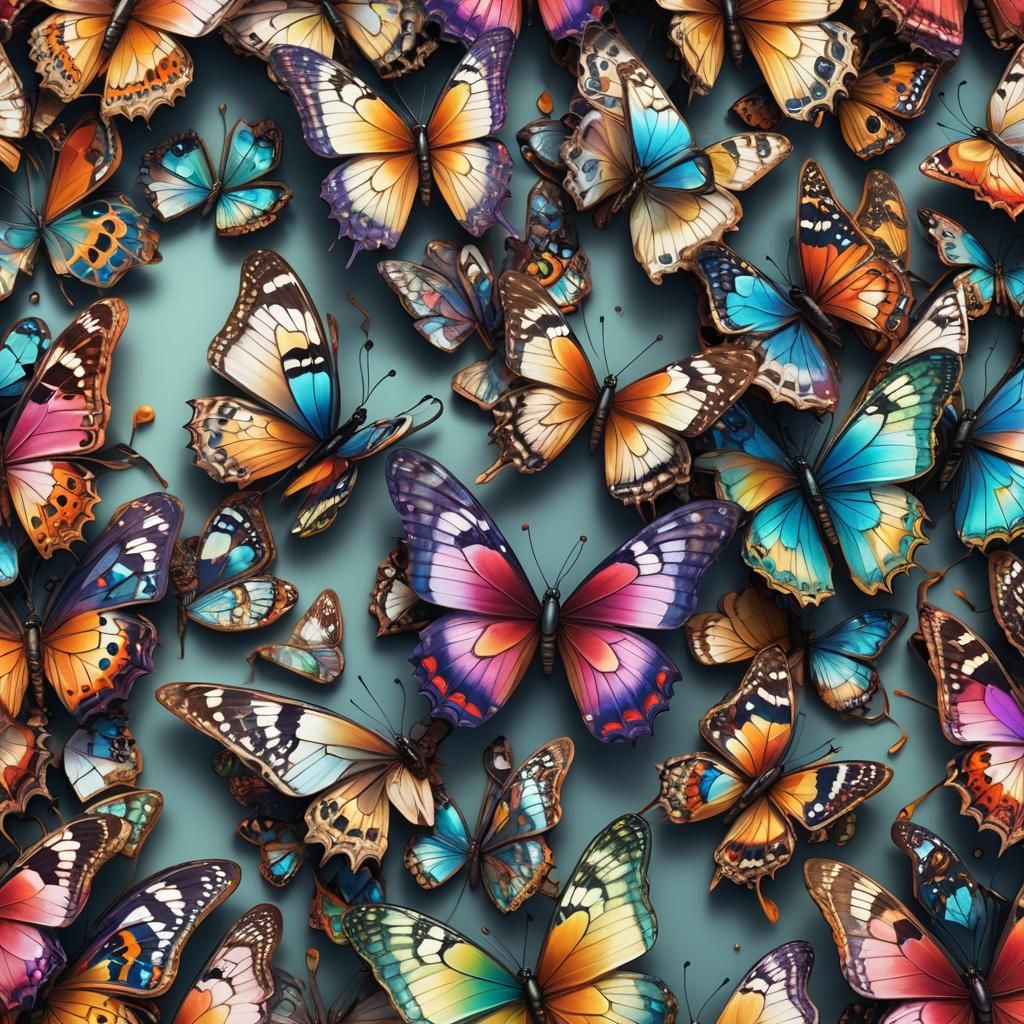 Vibrant Multicolored Butterfly in Hyperrealistic Digital Art