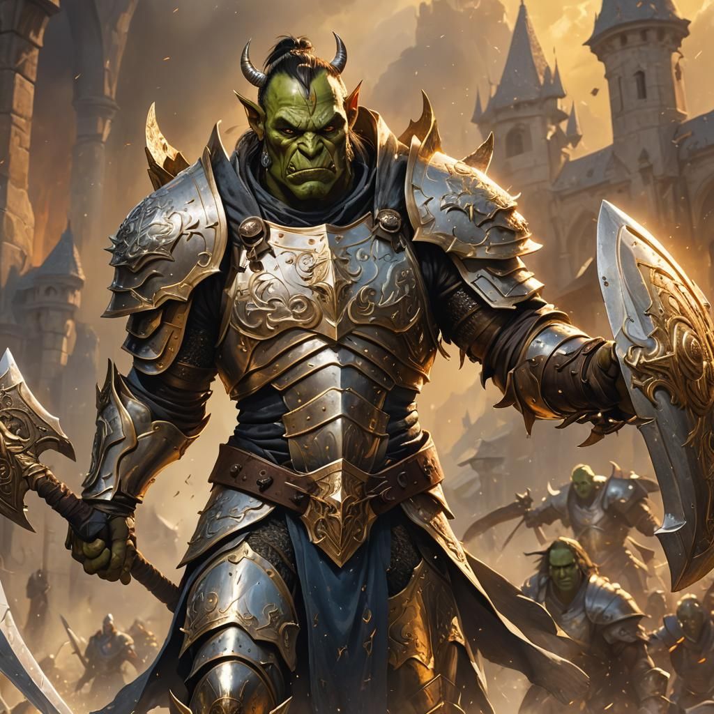 Half-Orc Paladin in Divine Armor, Anime Style