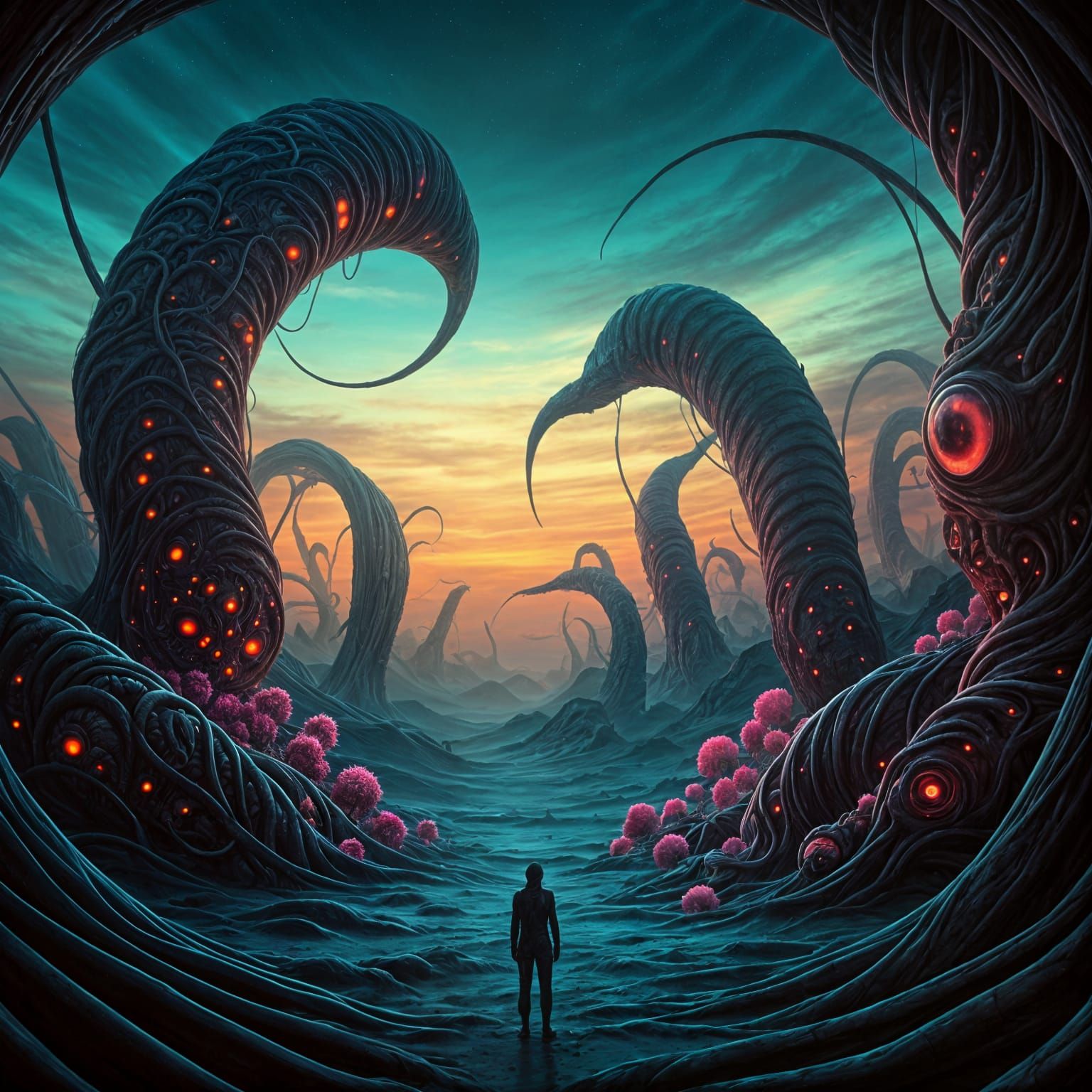 Eerie Alien Landscape with Weird Living Plants