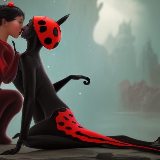 Ladybug and Cat Noir Kiss: Fantasy Concept Art