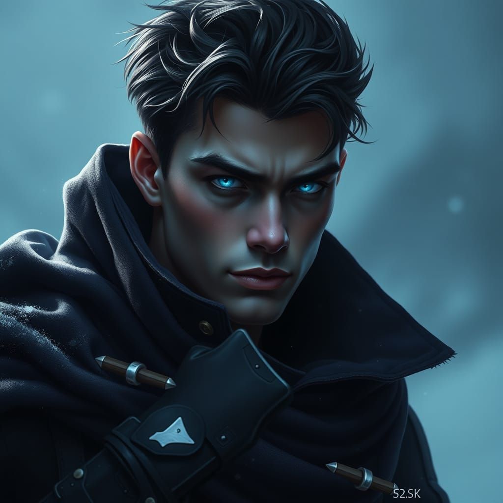 Brooding Young Hero in Dark Fantasy Style