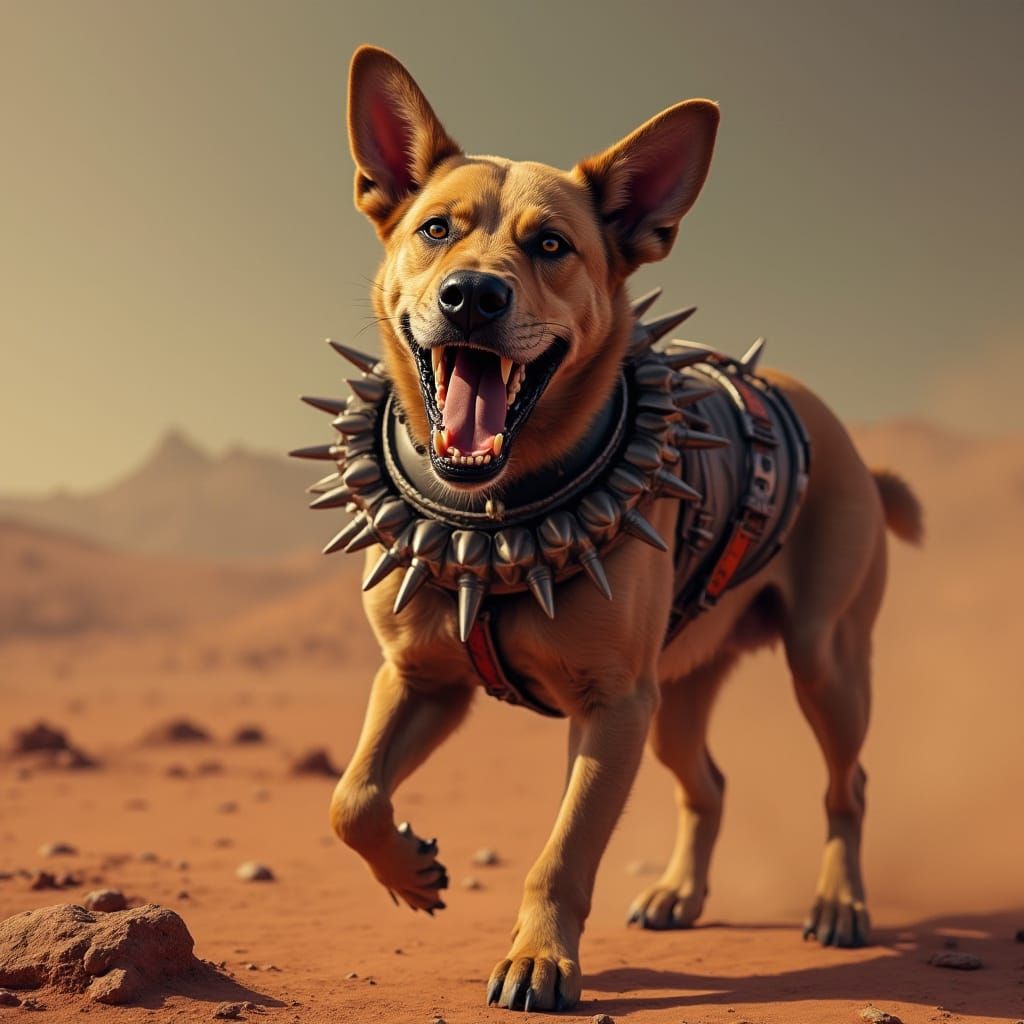 Menacing Dog with Spiked Collar on Mars