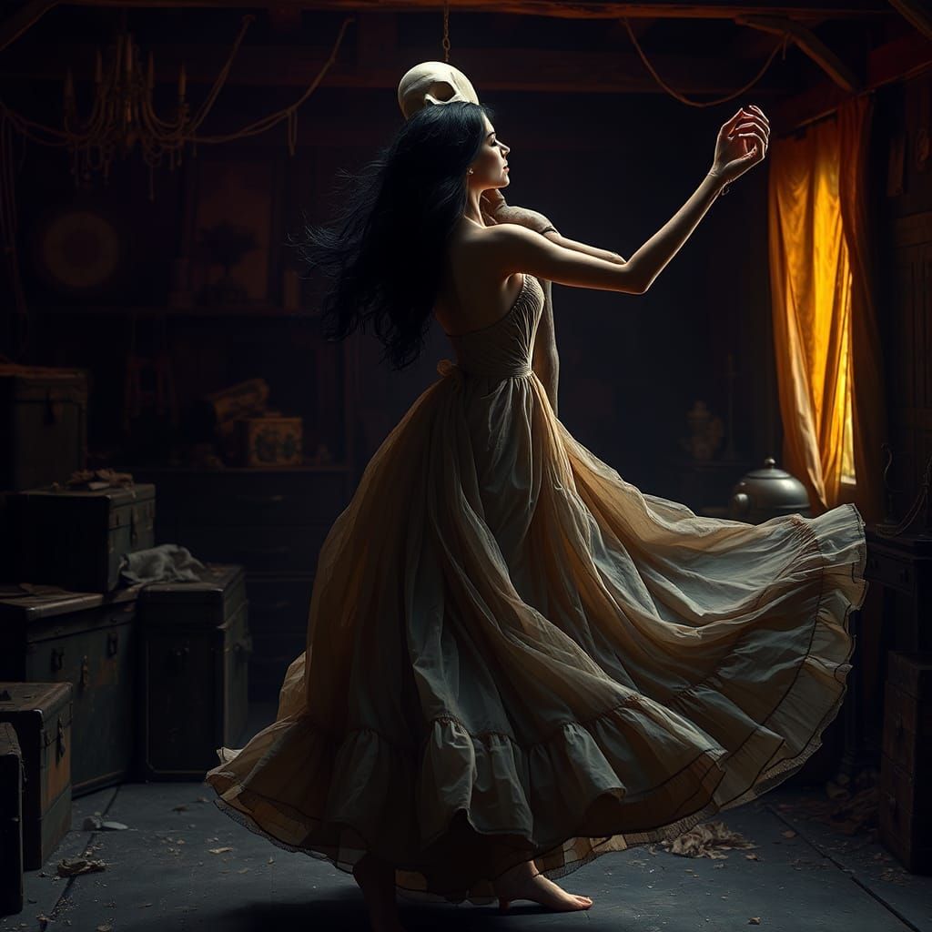 Eerie Dance in the Attic, Dark Fantasy Concept Art