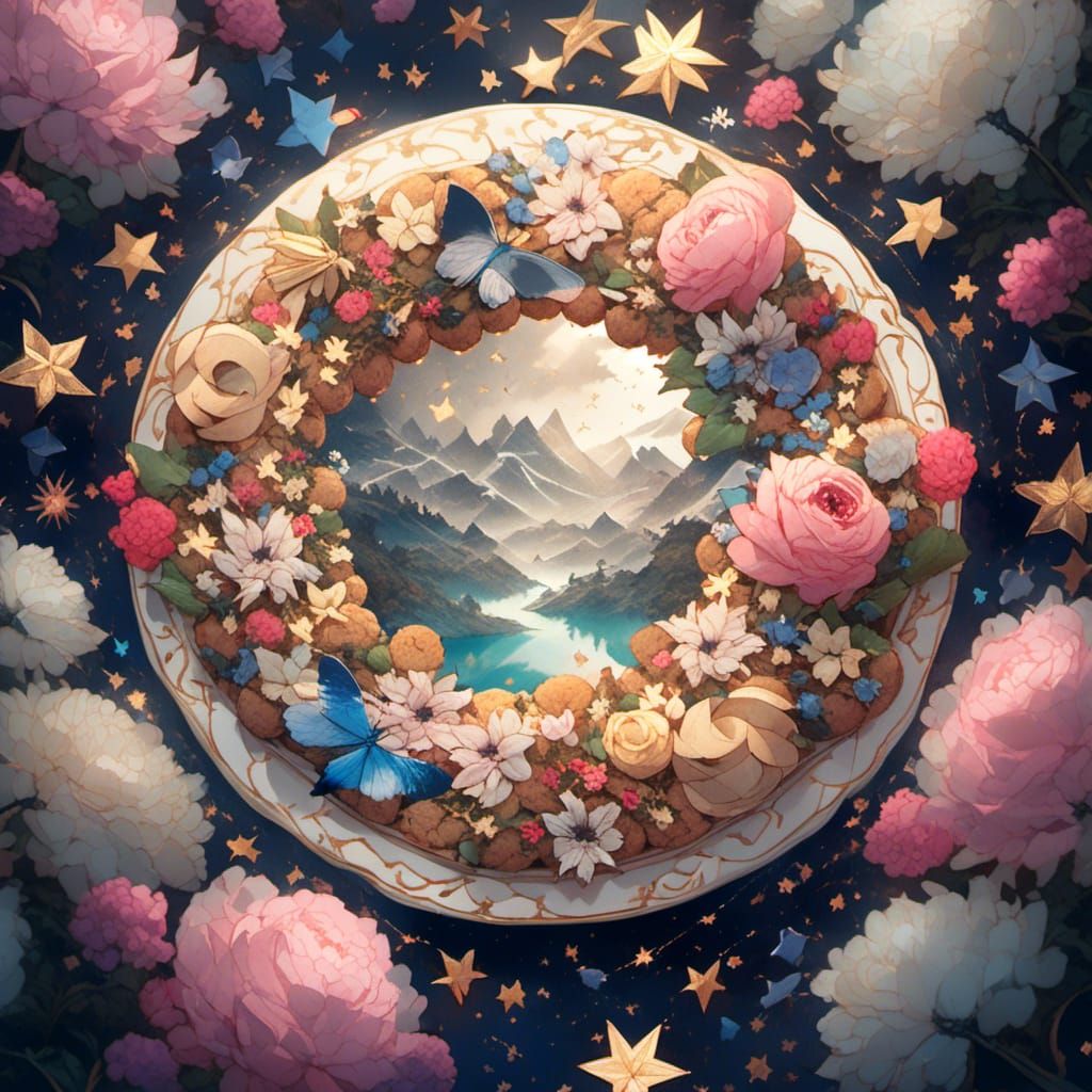 Hyperrealistic Cookie and Flower Still Life