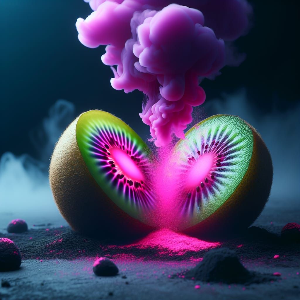 Neon Pink Kiwi with Purple Smoke