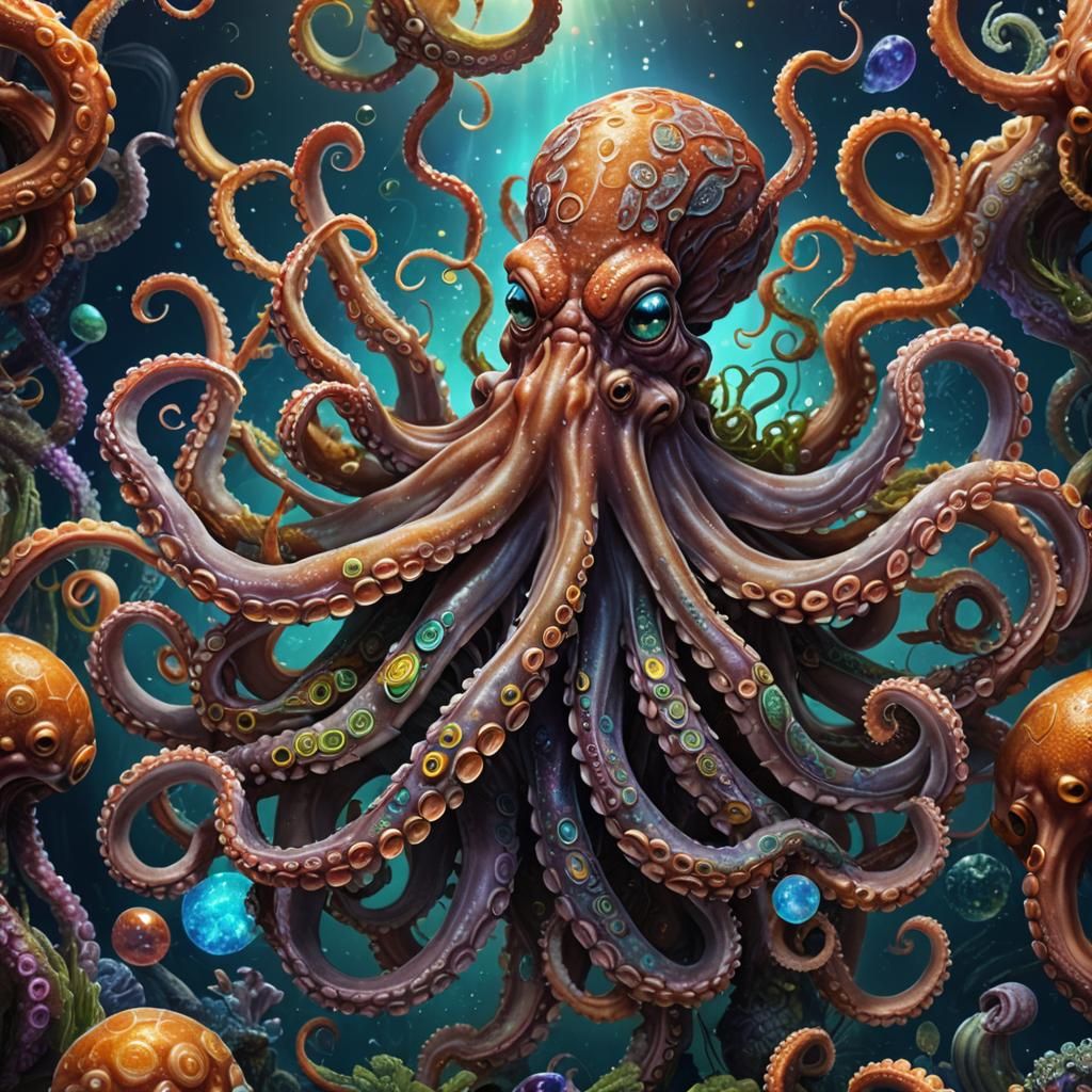 Detailed Octopus with Many Tentacles in Astral Style