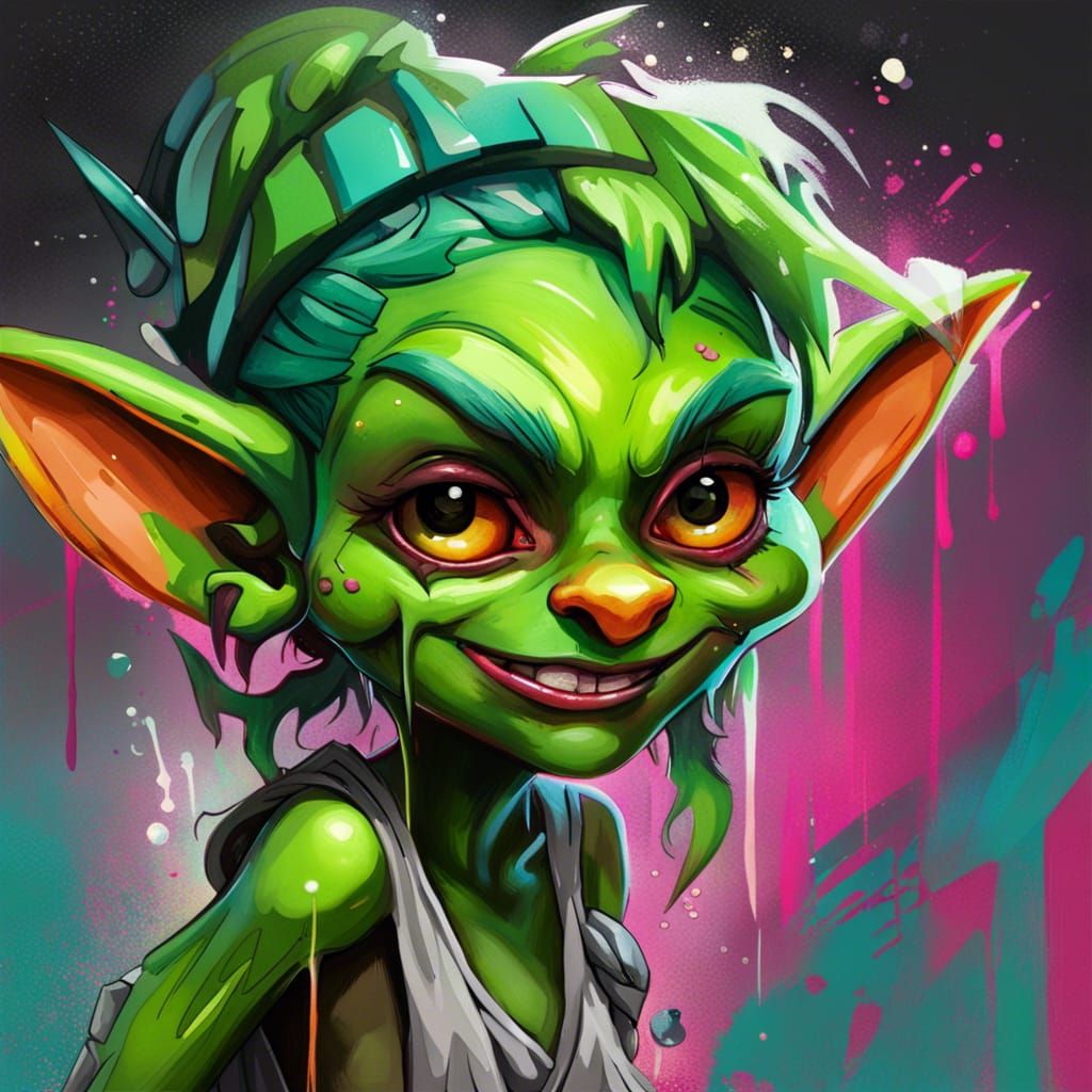 Cute Fairy Goblin Portrait in Graffiti Art Style
