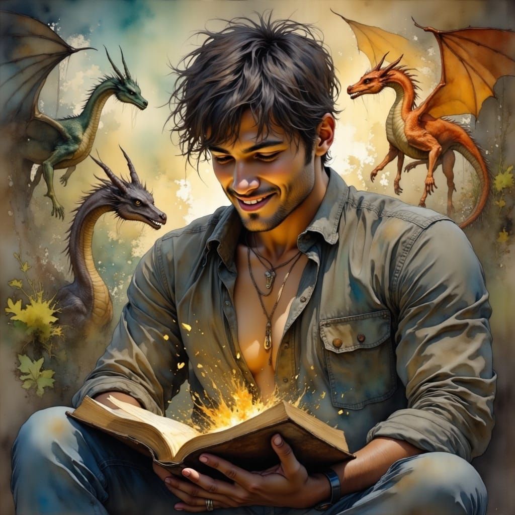Fantasy Book Reader in Painterly Oil Painting