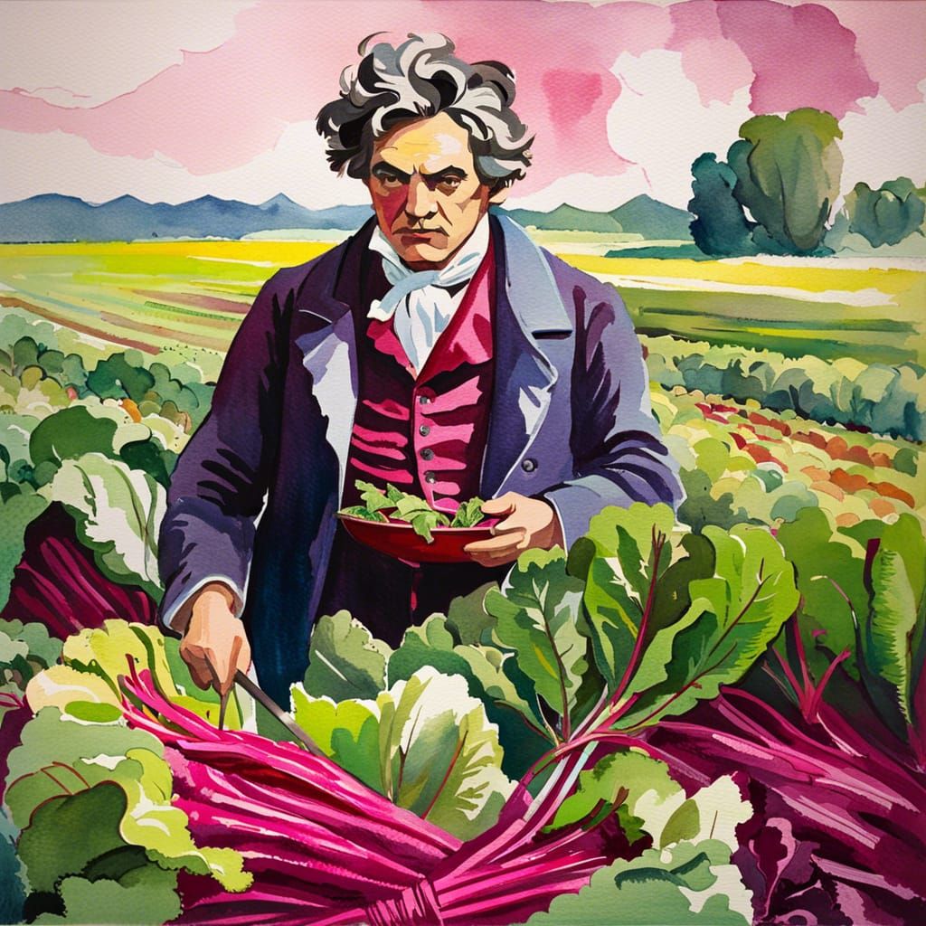 Beethoven Harvesting Beets as Gouache Painting