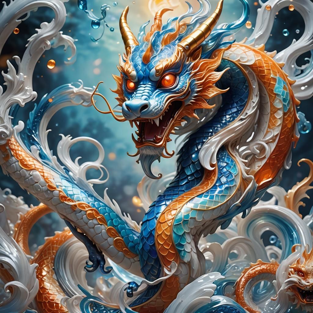 Glowing Glass Dragon and Snake Statue