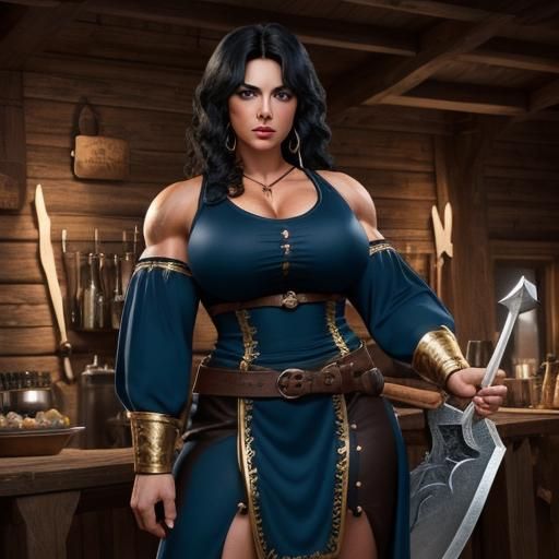 Strong Woman Tavern Keeper with Axe