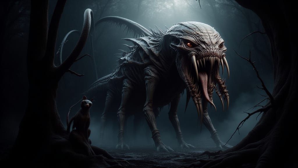 Terrifying Hidden-Gaze Creature in Biomechanical Horror Styl...