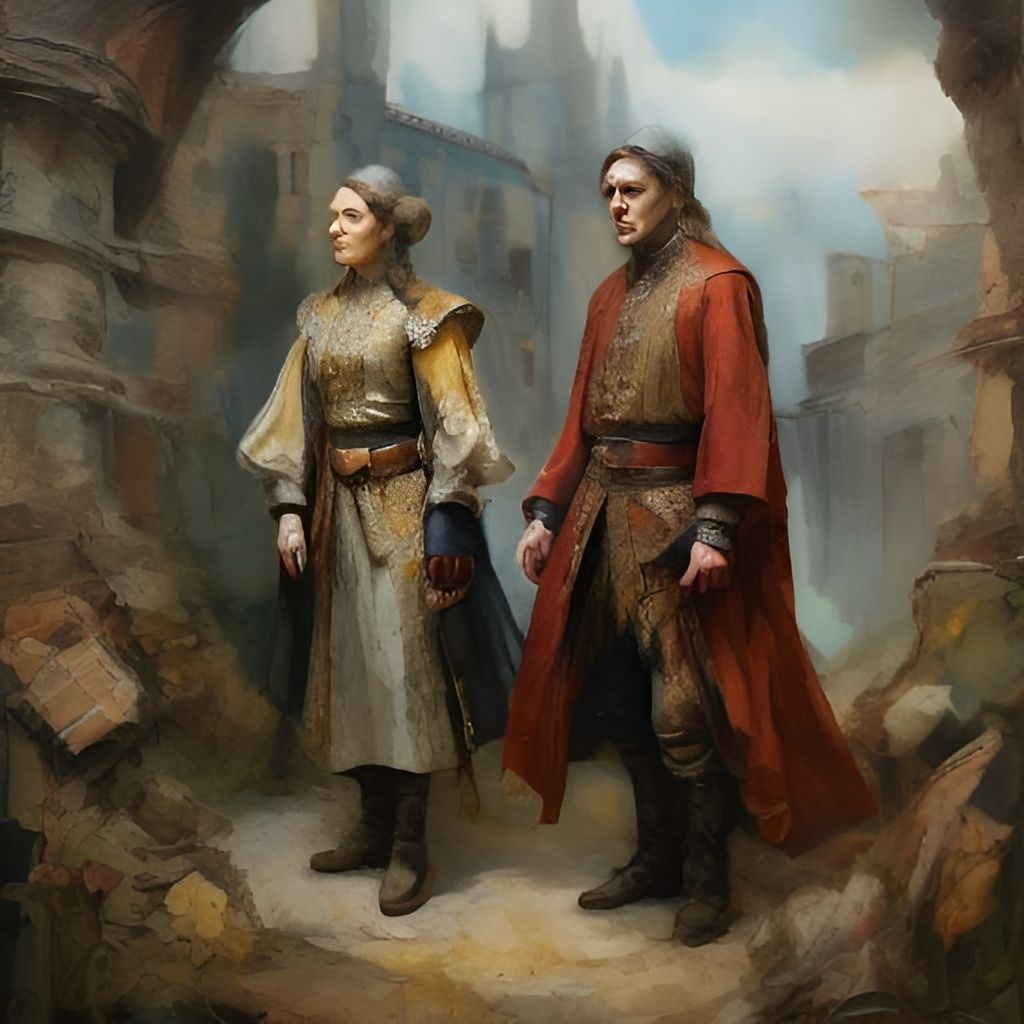 Filigree Oil Sfumato: Woman and Man in Front of House