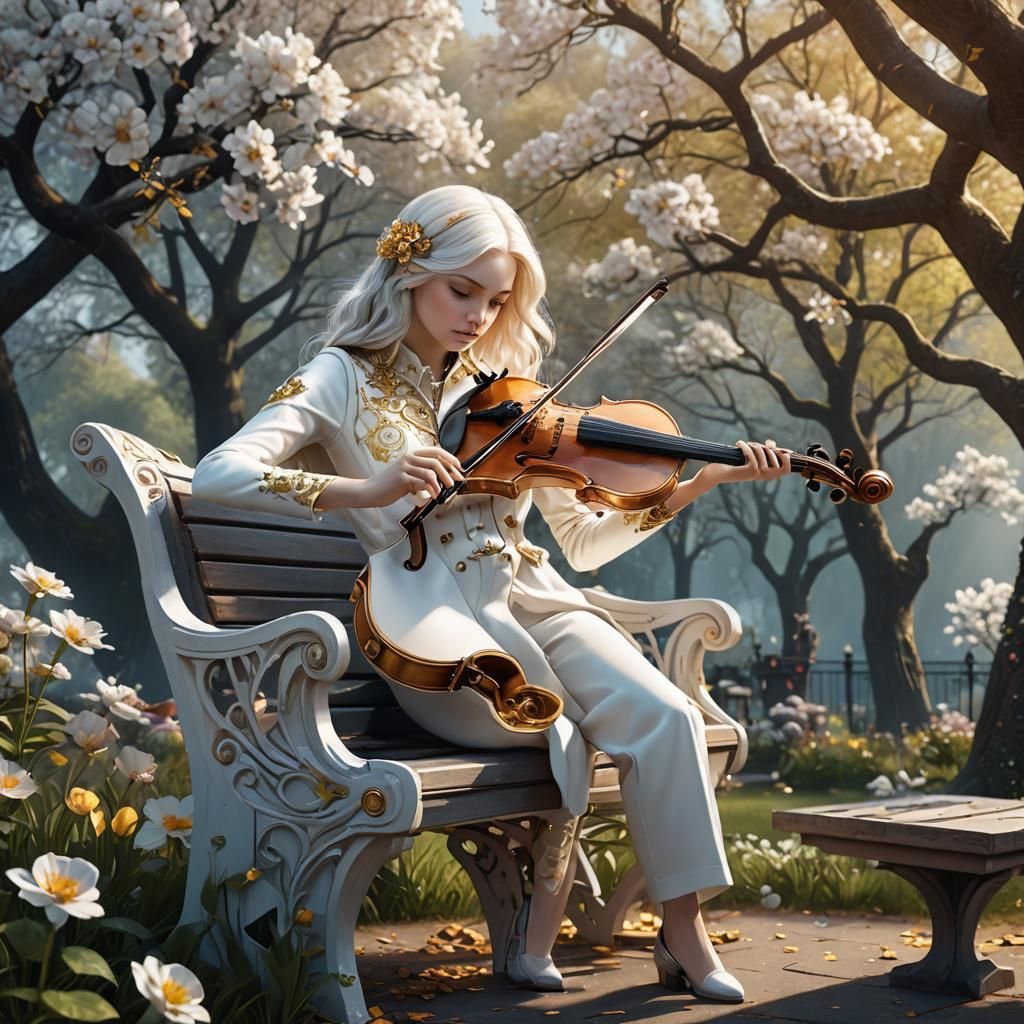 Elegant White and Gold Violin with Spaceship