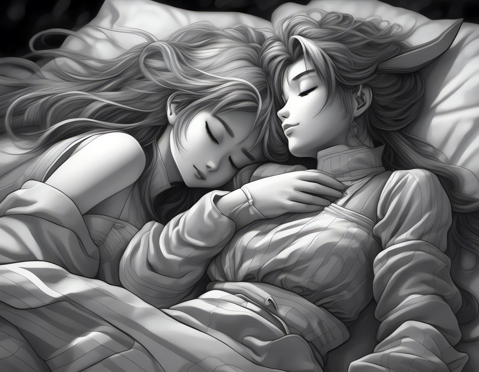 Peaceful Slumber: A Charcoal Anime Drawing