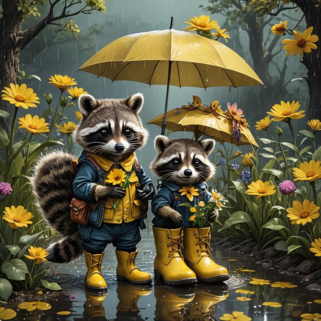 Raccoon in Yellow Boots: Vintage Illustration