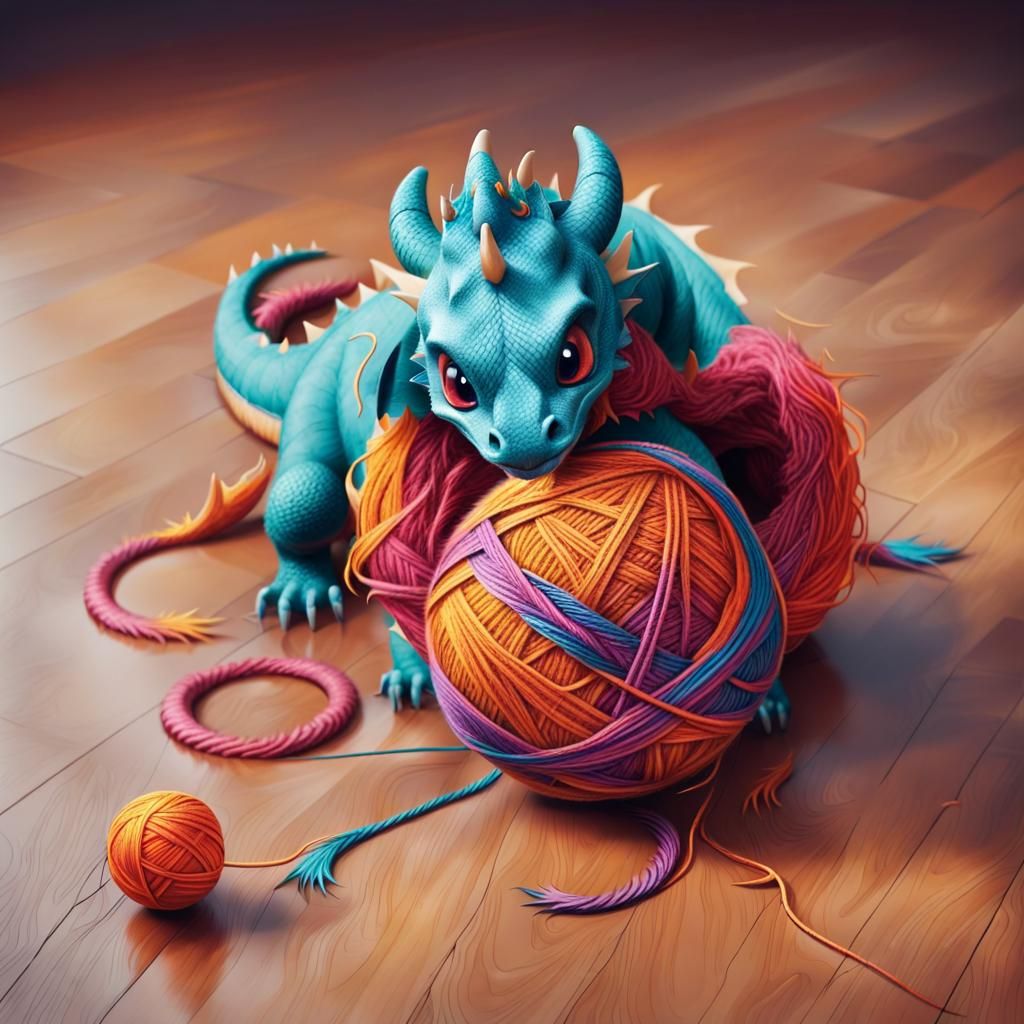Happy Dragon Playing with Yarn: Concept Art