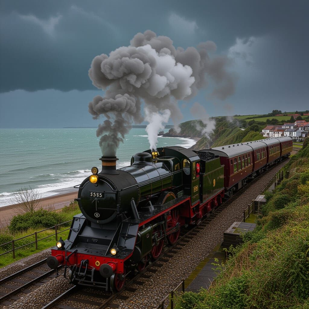 Steam Train Below Conway Castle Amidst Thunder Clouds