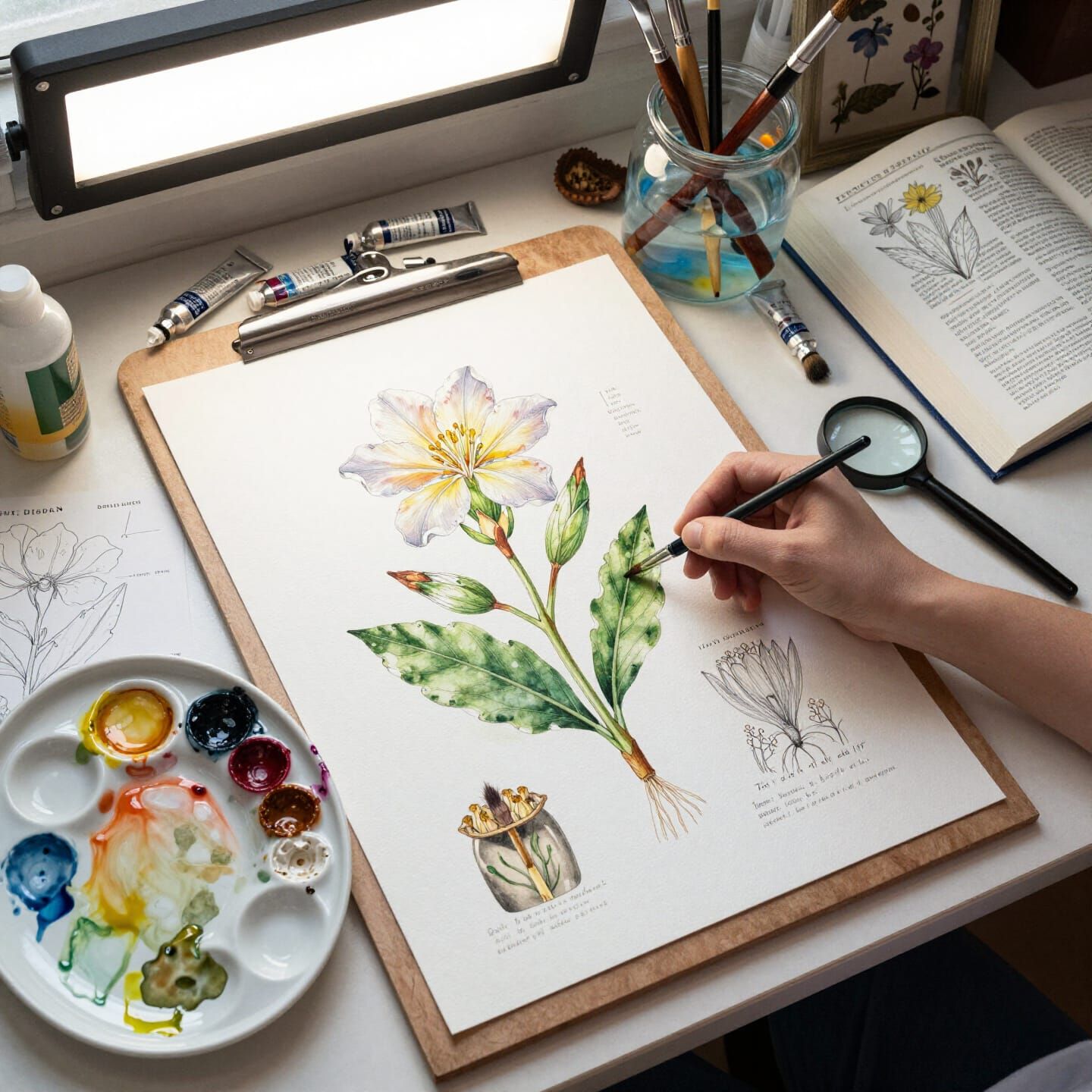 Botanical Illustration Workspace in Watercolor