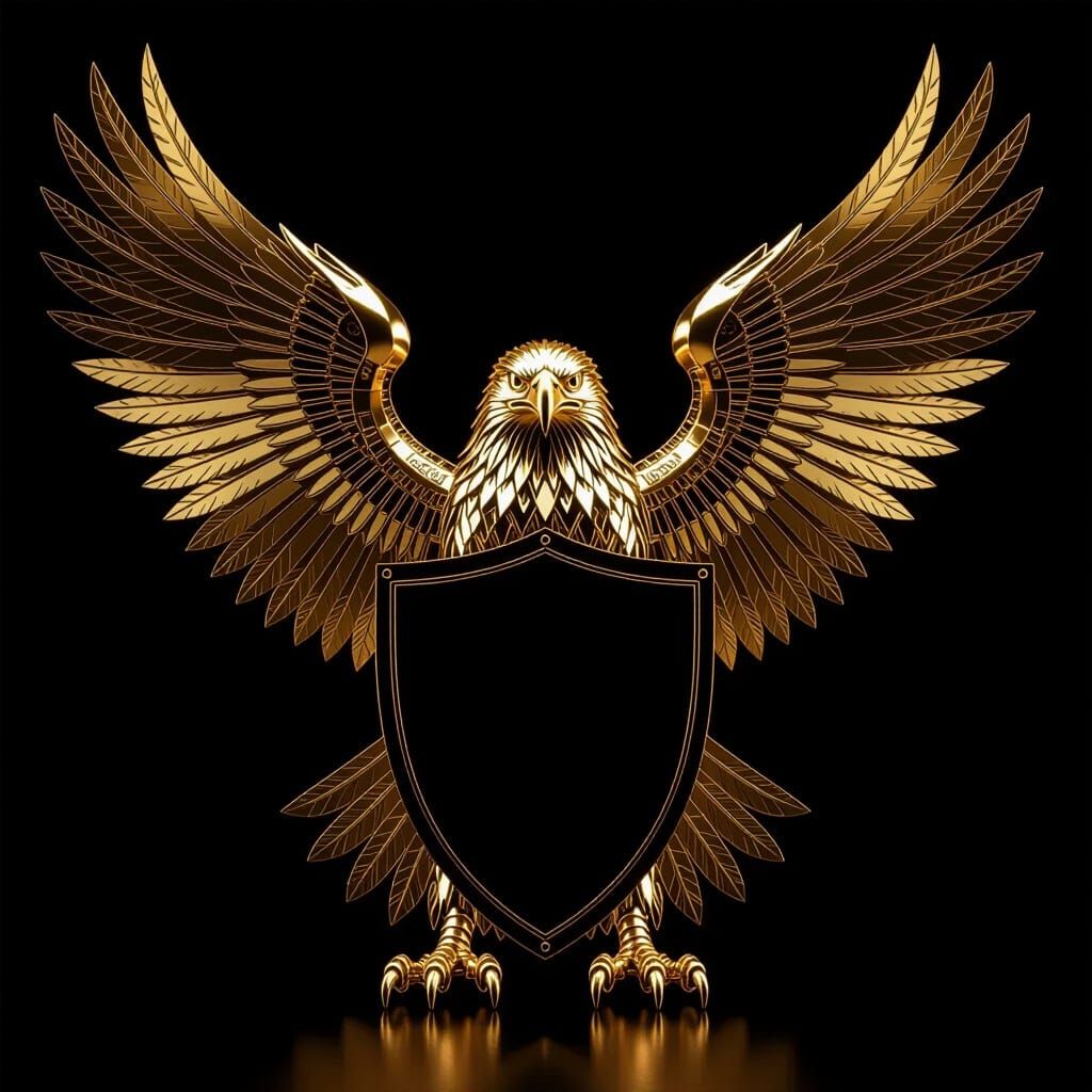 Golden Mechanical Eagle with Spread Wings on Black