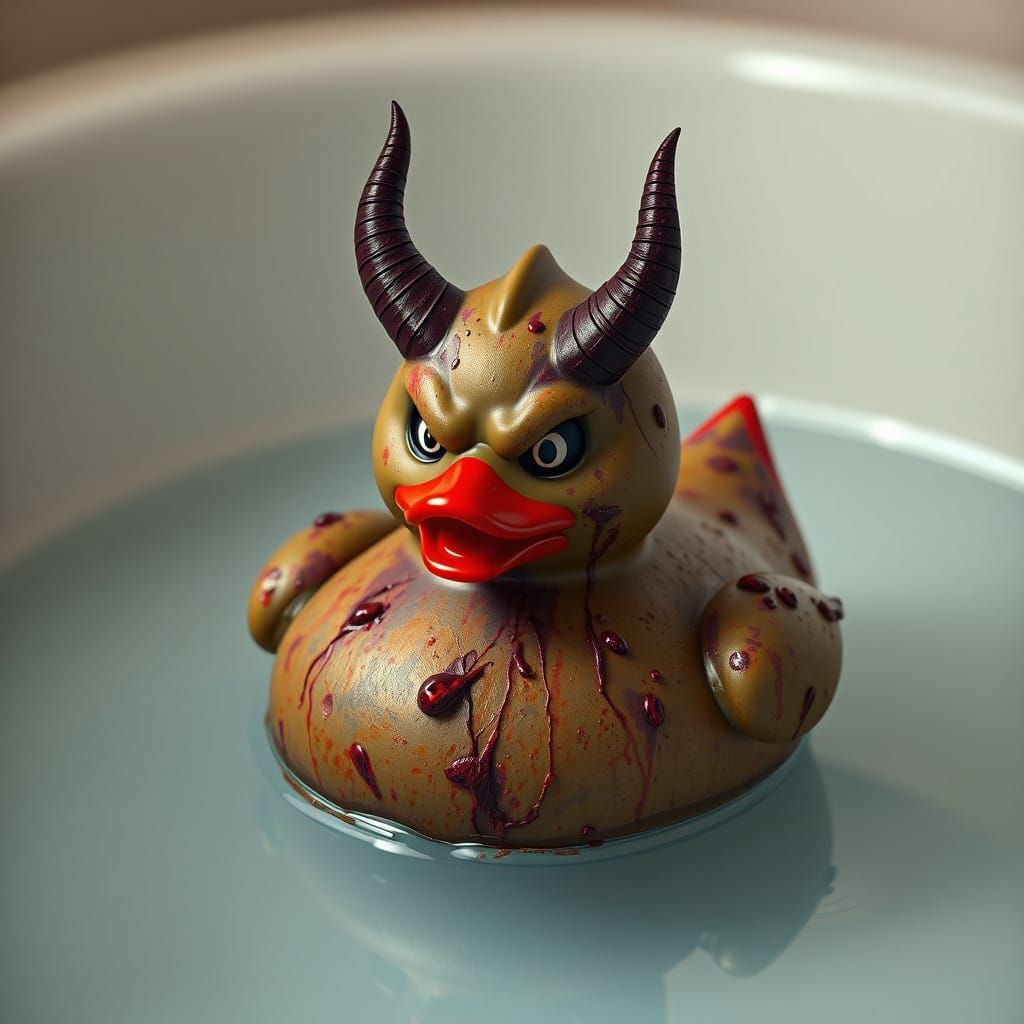 Gruesome Rubber Duck Embodies Dark Fantasy in a Dreamy Bath...