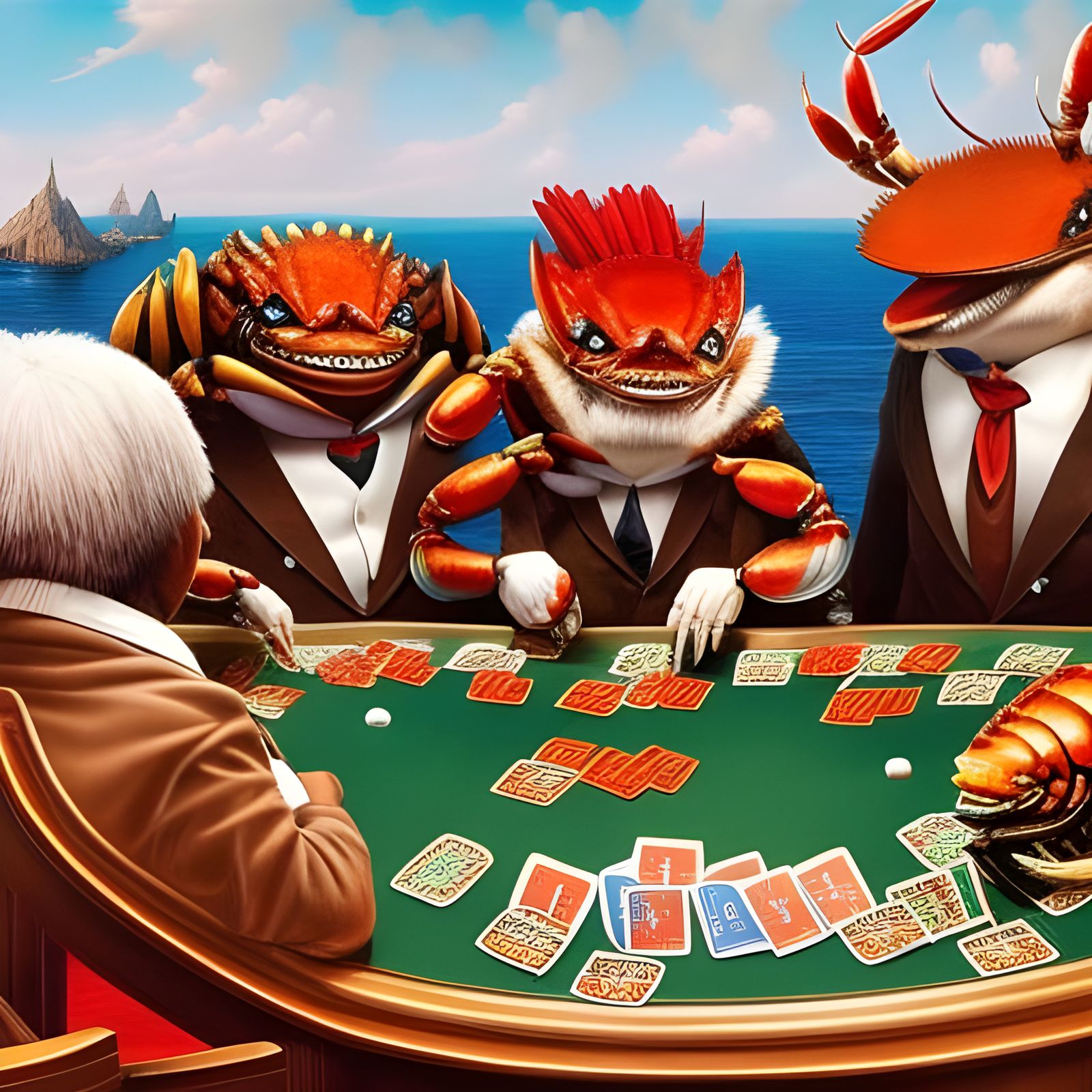 Crabs Playing Poker in a Detailed Poker Room