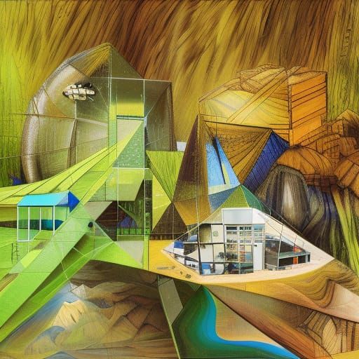 Surrealist Still Life with Igloo, Bell, and Shapes