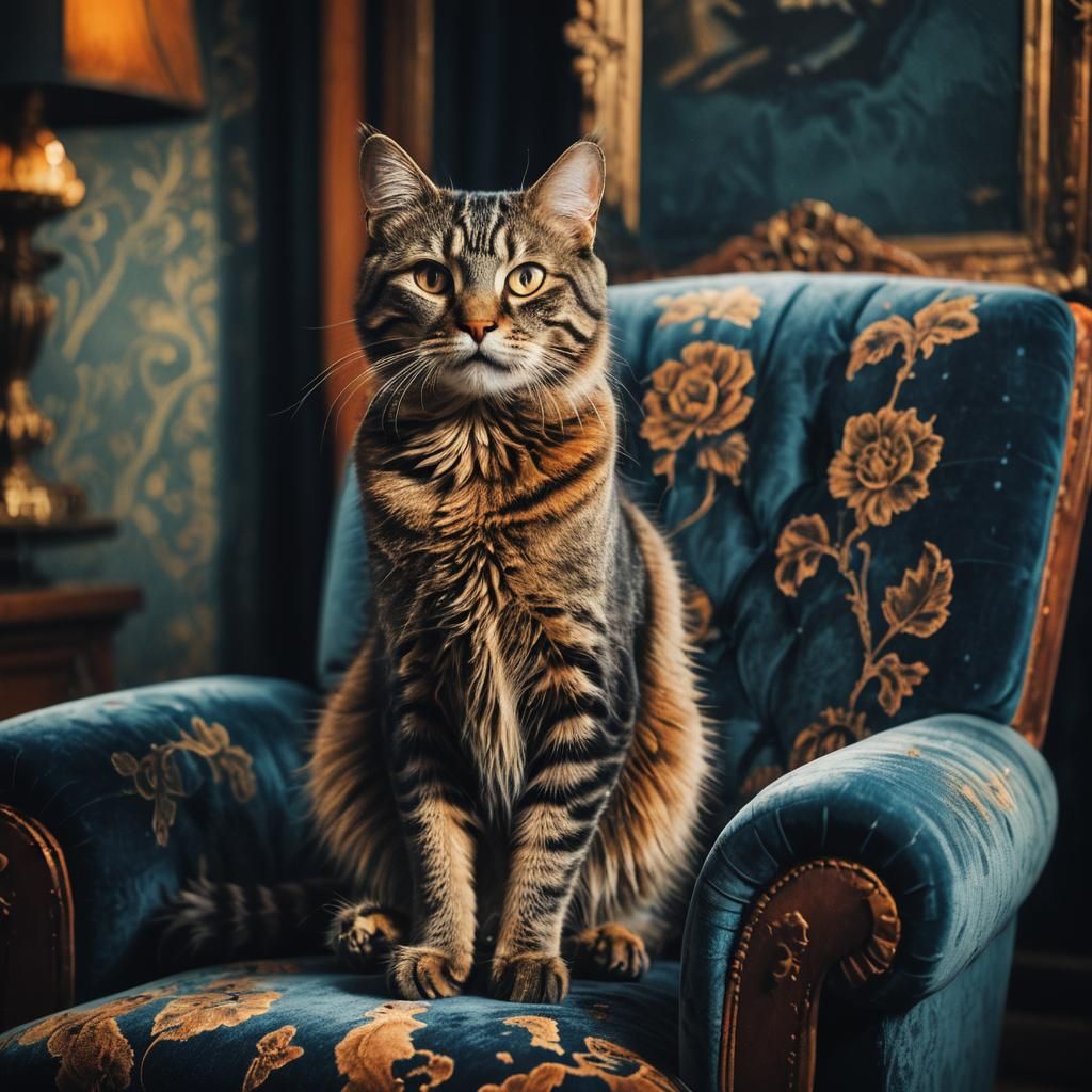 Film Noir Cat in Armchair