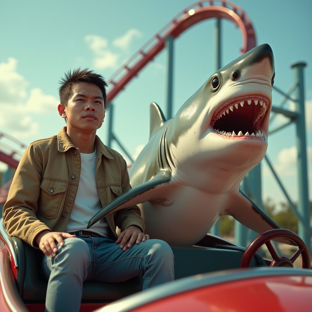 Shark and Human Ride Roller Coaster in Amusement Park