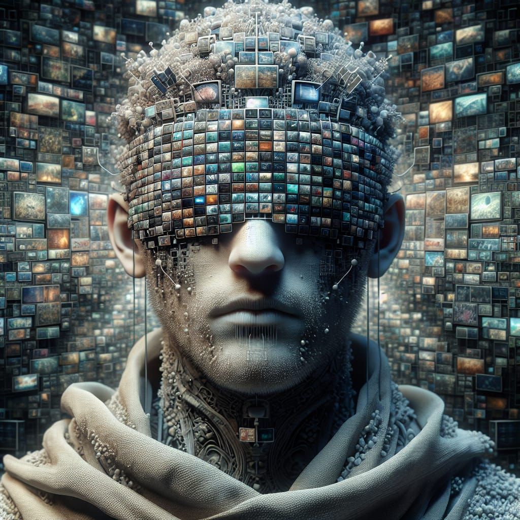 Futuristic Monk with Television Screen Blindfold