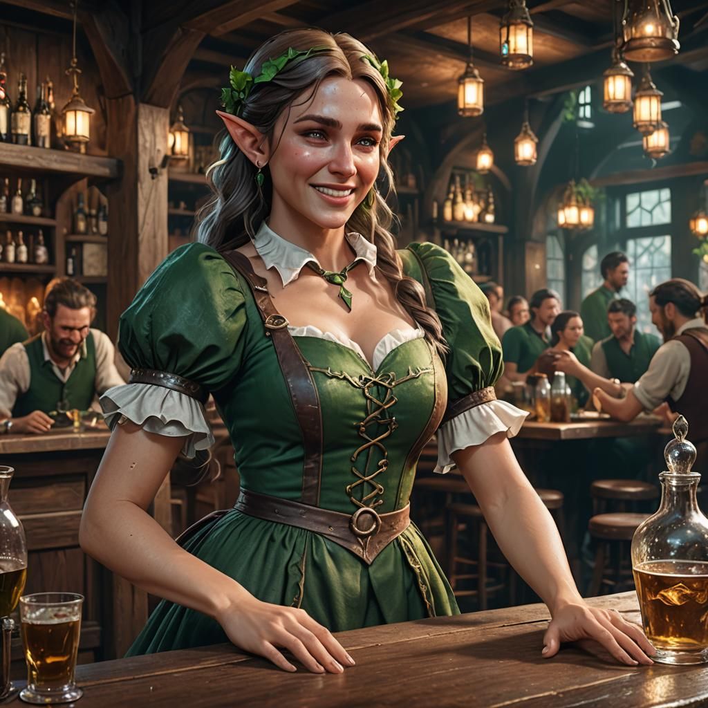 Elf Barmaid's Joyful Tears in Fantasy Tavern