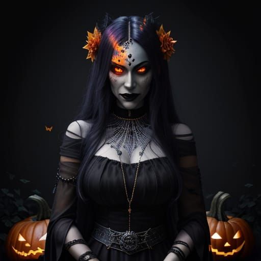 Dark Autumn Halloween Art with Holographic Glow