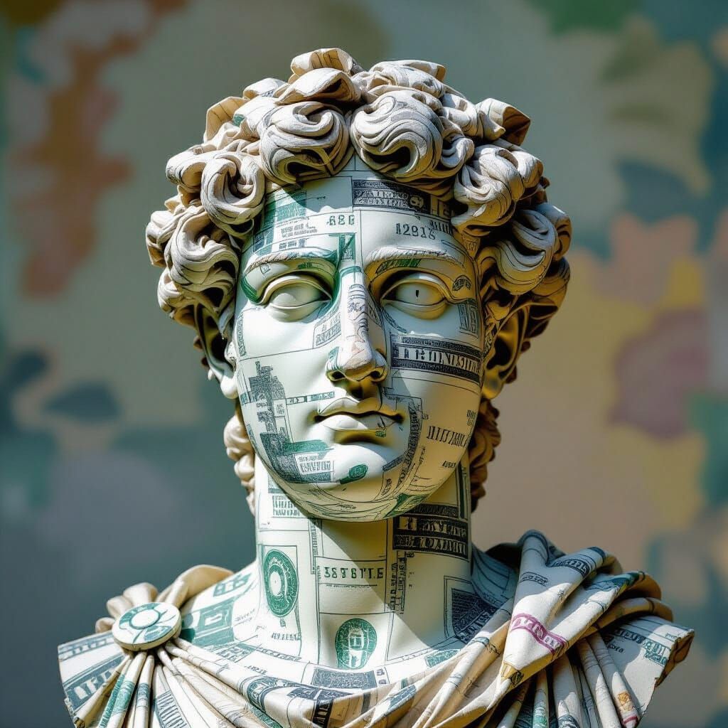 Abstract Dollar Bill Sculpture with Complementary Colors