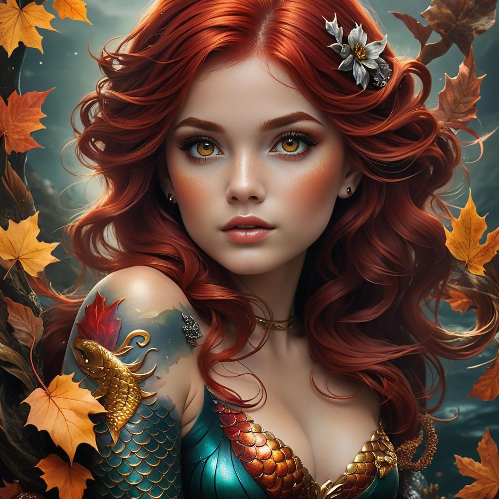 Autumn Mermaid Tattoo in Traditional Style