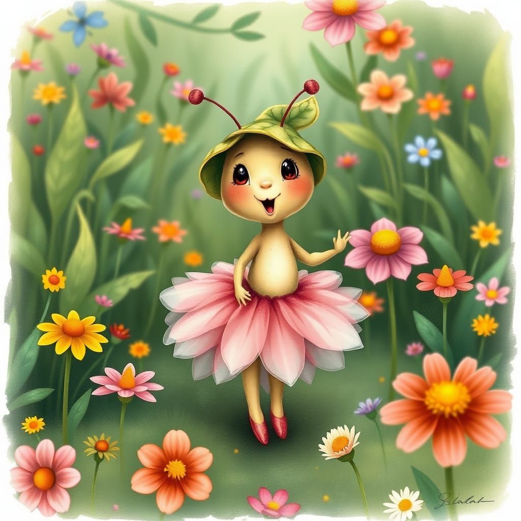 Cute Caterpillar in Garden, Beatrix Potter Style