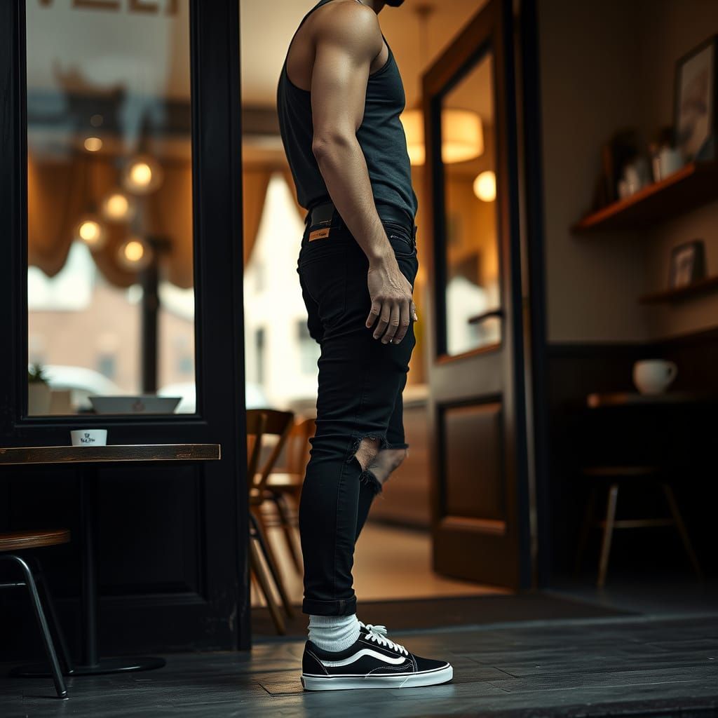 Man in Cafe Doorway: Naturalistic Portrait