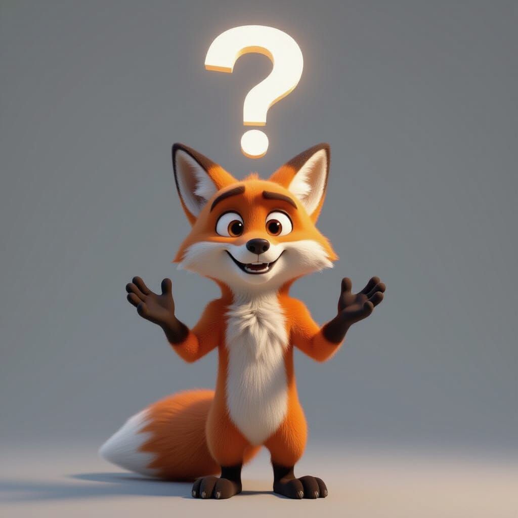 Bewildered Fox Character With Question Mark Above Head