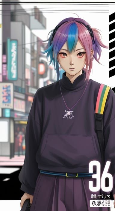 Anime Girl Walks in Tokyo Street with Neon Lights
