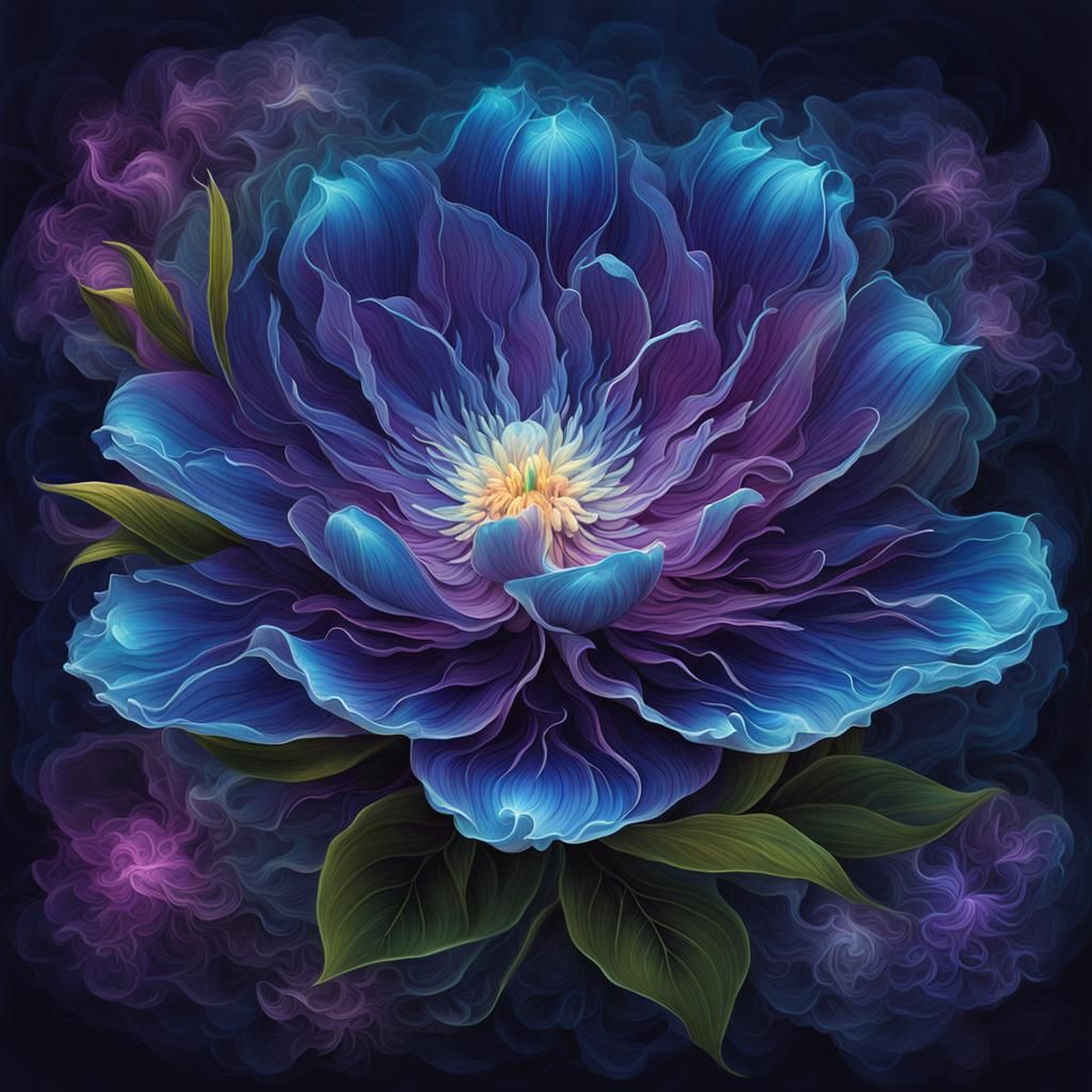 Bioluminescent Flower in Misty Forest: Fantasy Concept Art